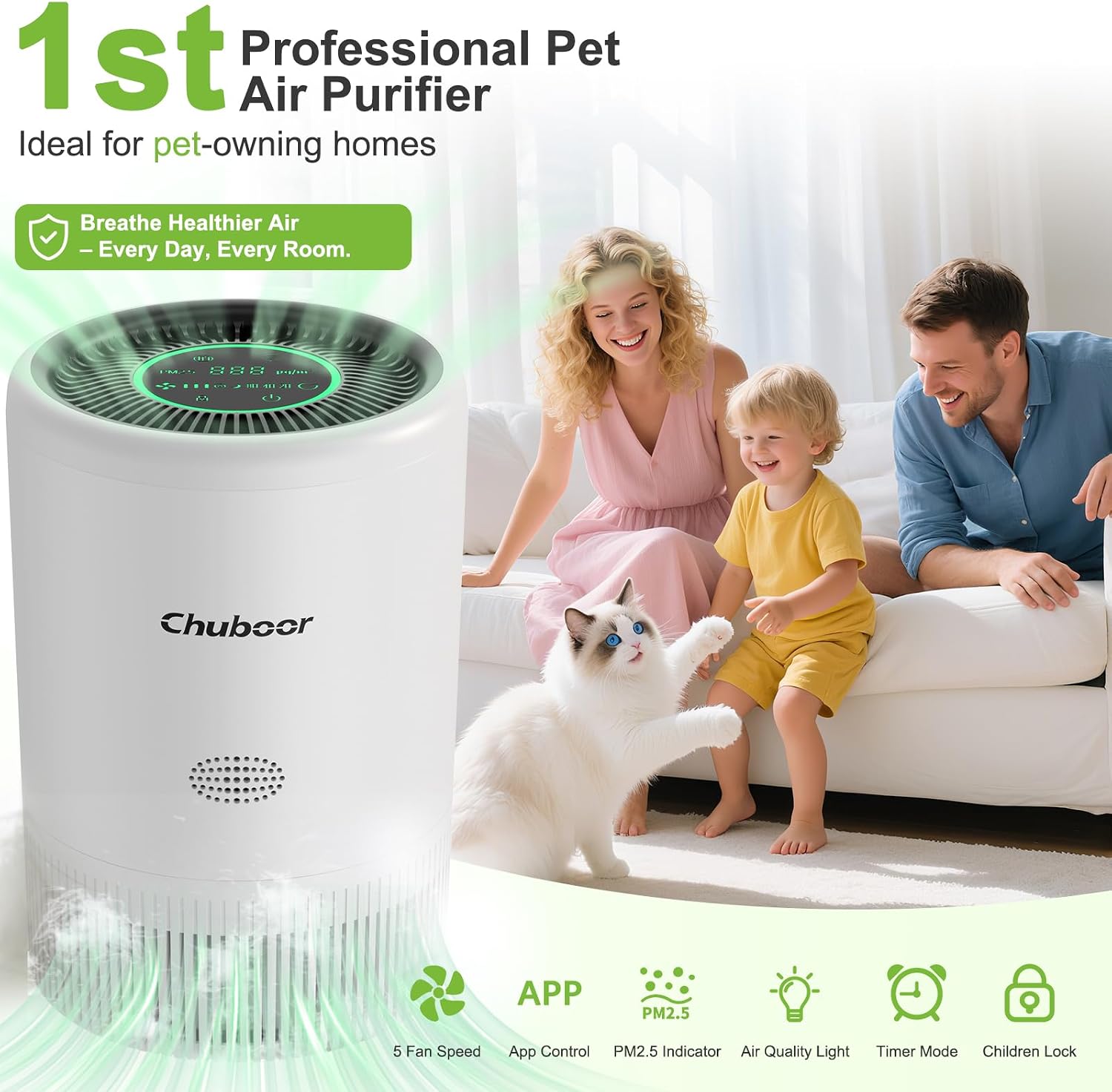 Detalle de Chuboor PJ08 Smart Air Purifier for Bedroom and Home