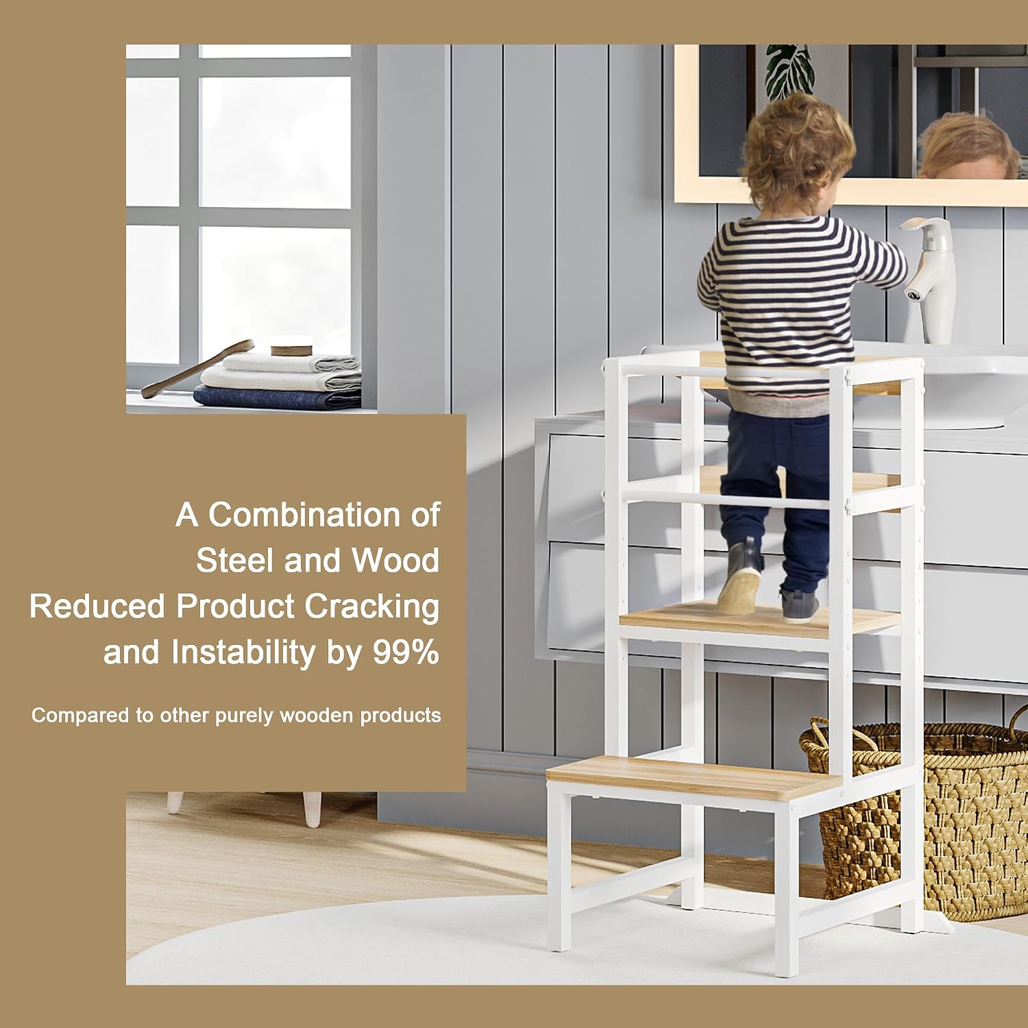 Thumbnail 2 de INNOD Toddler Kitchen Step Stool, Steel and Wood