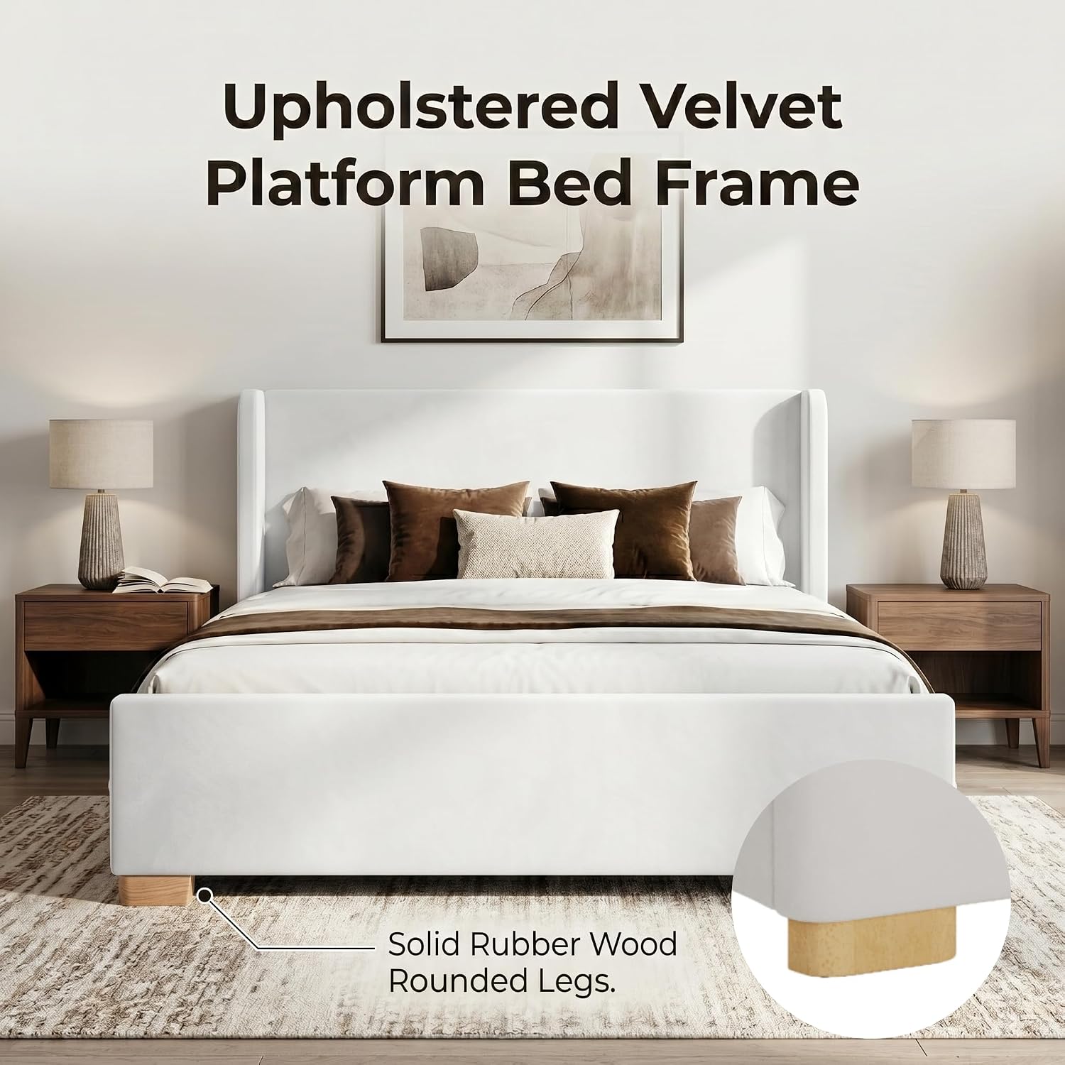 Thumbnail 4 de Merax Queen Upholstered Platform Bed with Storage Bench, Cream Velvet