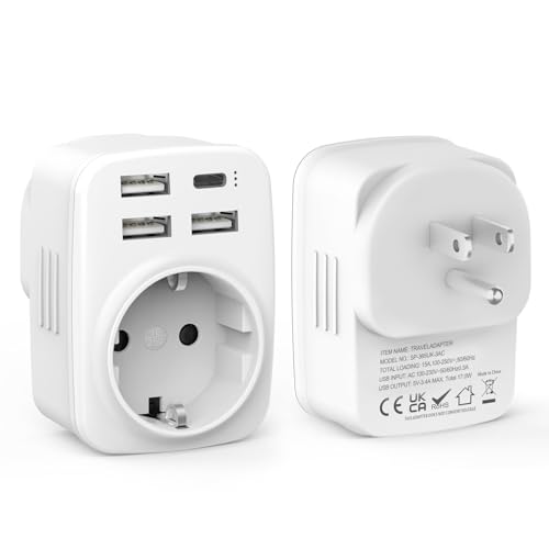 Detalle de Clomnpe Adaptador Enchufe USA 5 en 1 (2 piezas) – Europeo a Americano con 3 USB y USB-C