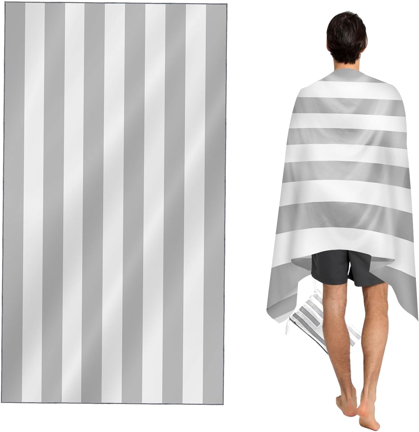 Detalle de CNMTCCO Large Beach Towel for Adults (160x90cm) in Light Grey – quick-dry microfibre with sand-free design and bag