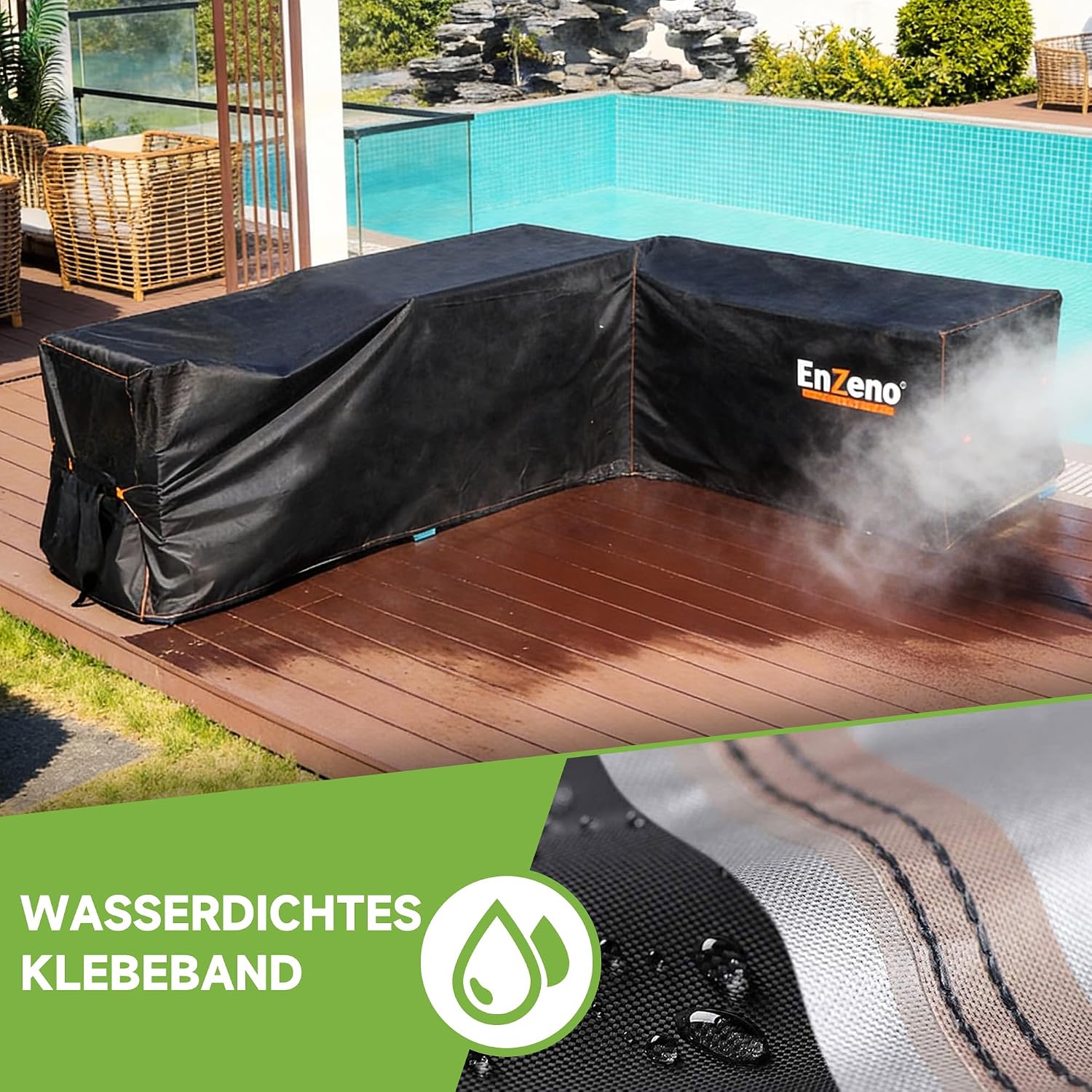 Detalle de Enzeno Abdeckung für Gartenmöbel in L‑Form – wasserdicht, winddicht, 215×215×87 cm