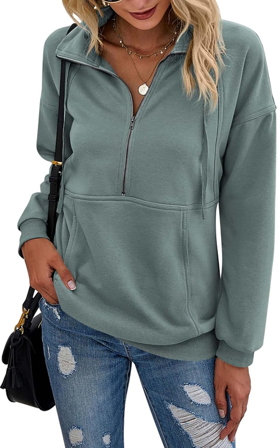 Detalle de PRETTYGARDEN Long Sleeve Half Zip Pullover
