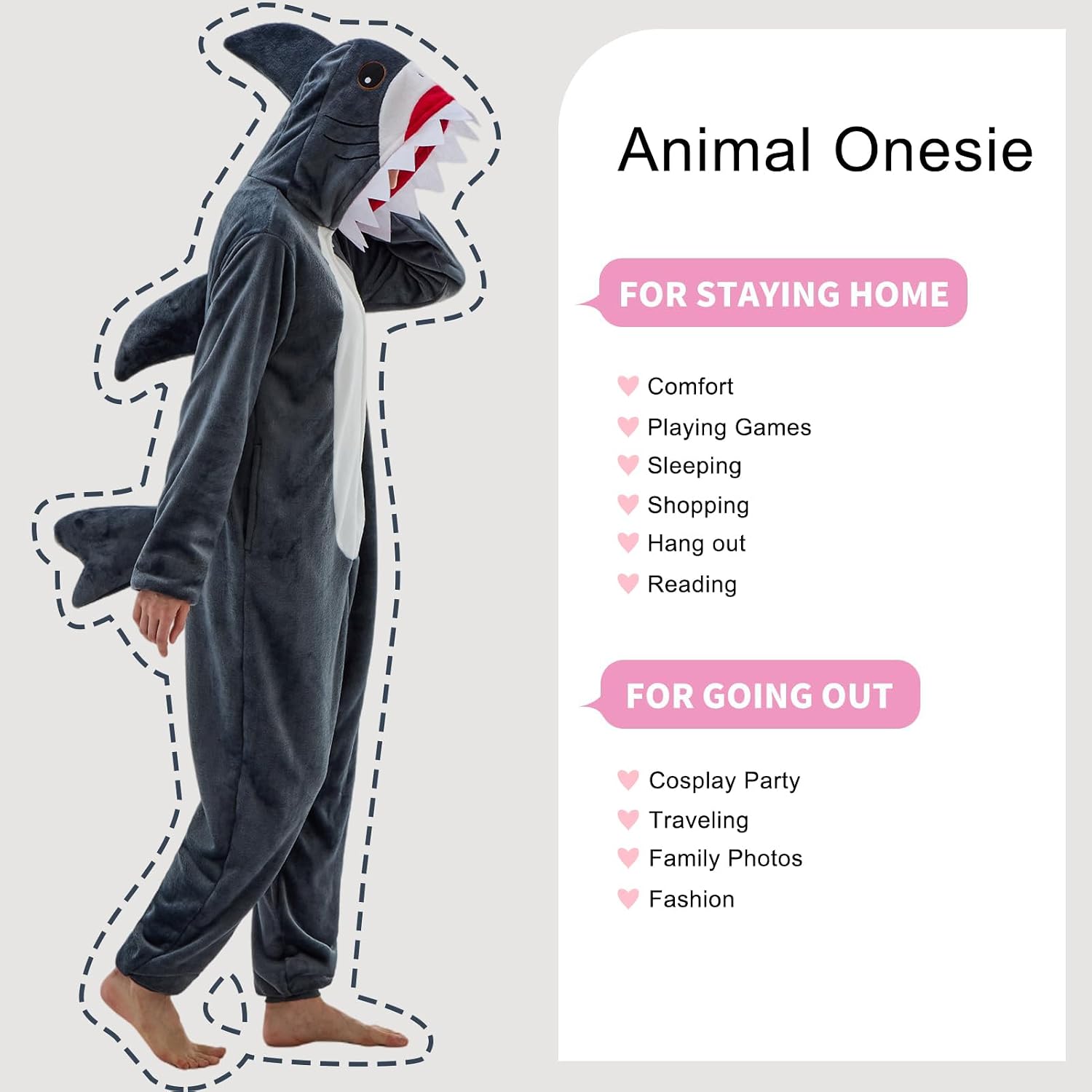 Thumbnail 5 de JUOLOET Unisex Animal Onesie Pajamas with Hood and Side Pockets