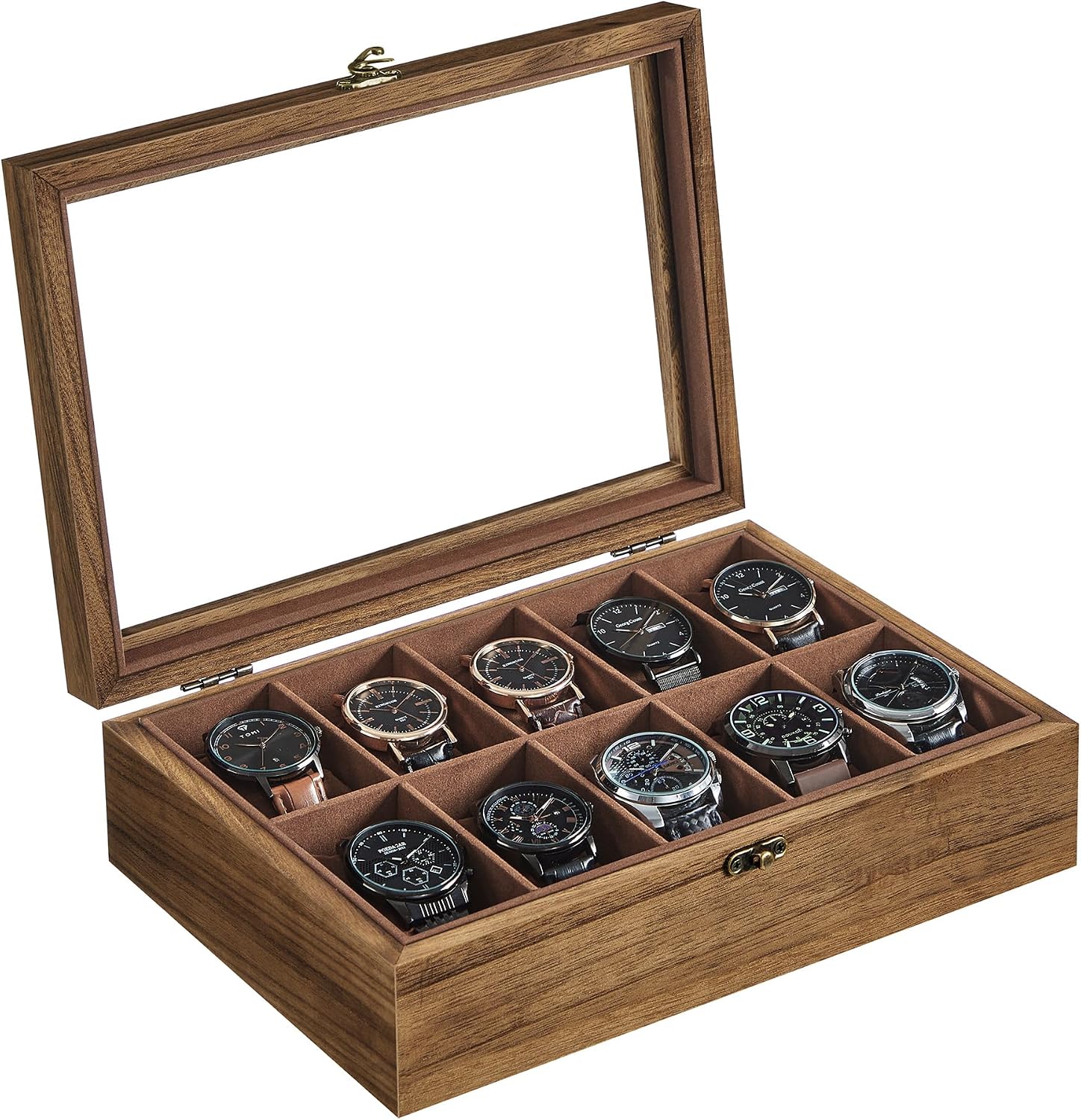 Detalle de SONGMICS JOW100K01 10-slot solid wood watch box with large glass lid