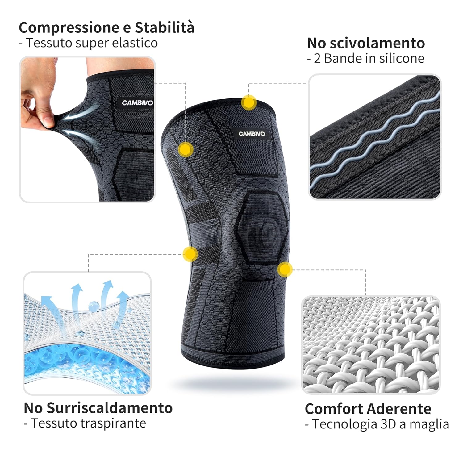 Thumbnail 4 de CAMBIVO Tutore Ginocchio 2 Pezzi con compressione e stabilizzatori laterali