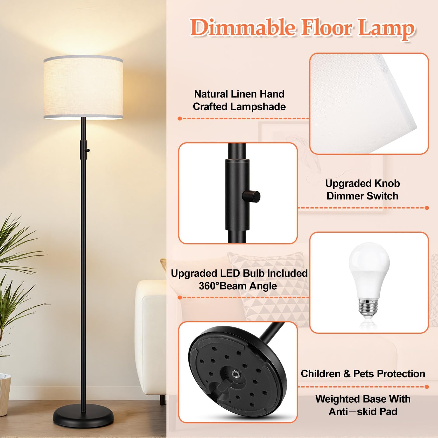 Thumbnail 3 de Dimmable Floor Lamp with White Shade