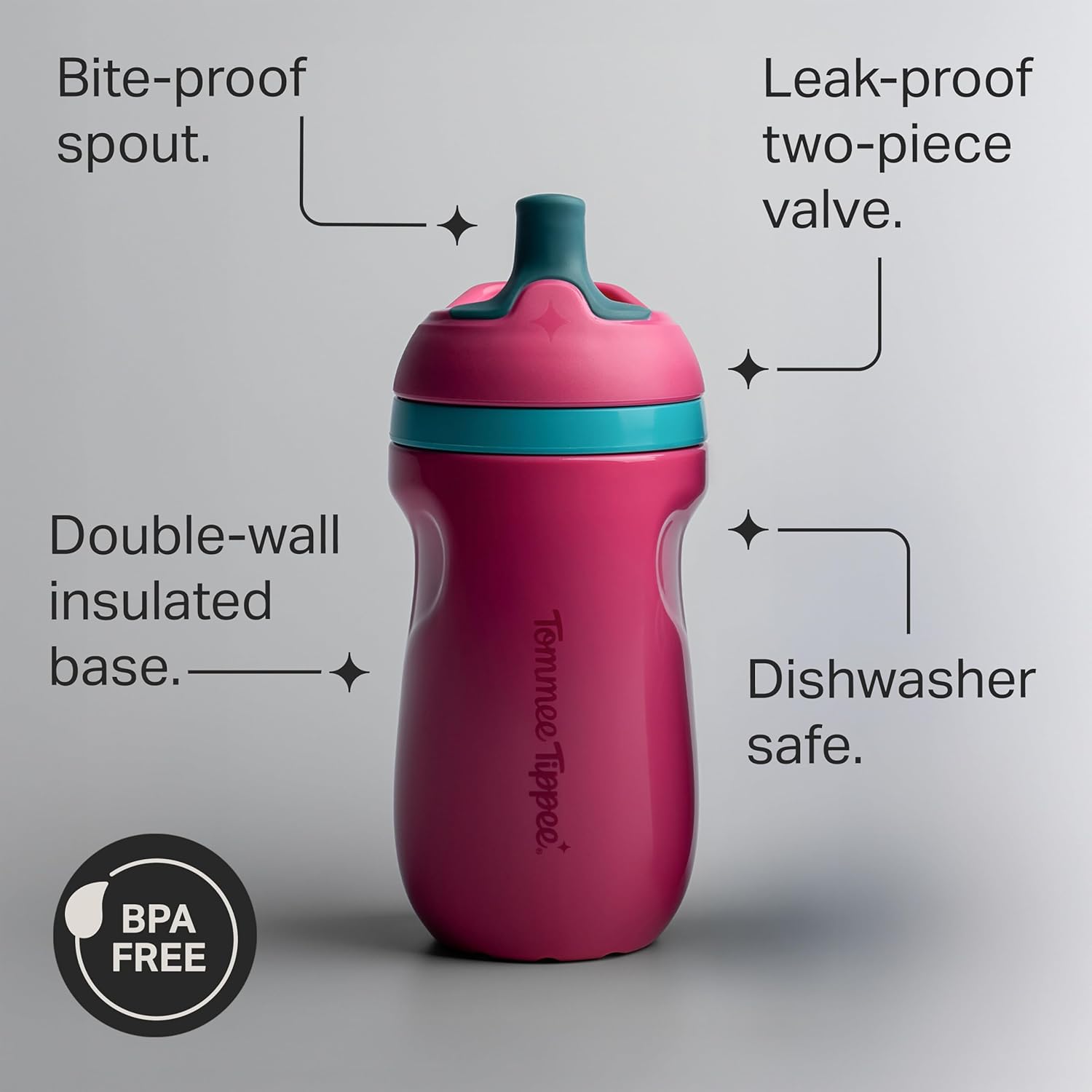 Detalle de Tommee Tippee Insulated Sporty Spout Non-Spill Toddler Cup (266ml) – Pack of 2, Blue & Green