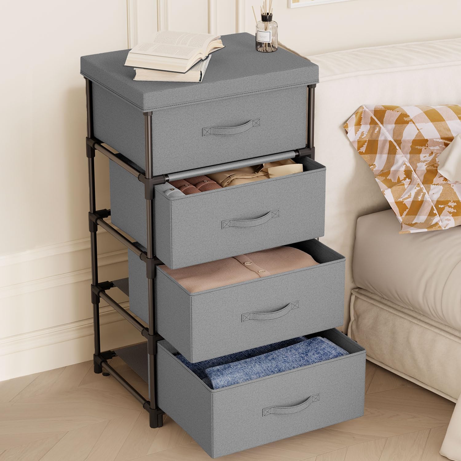 Thumbnail 1 de WANGIRL Fabric Chest of Drawers 4 Drawer
