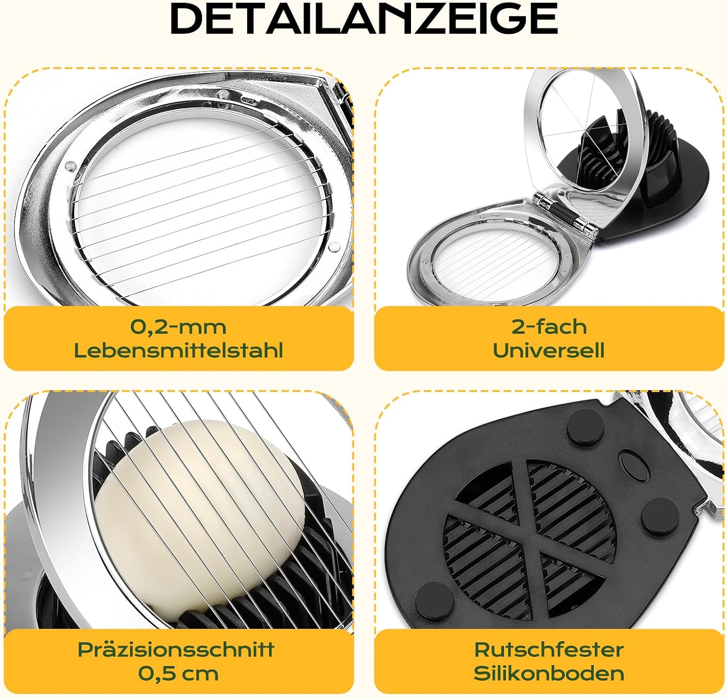 Detalle de BIBURY Eierschneider aus Edelstahl (2-in-1) – Egg Slicer für hartgekochte Eier & mehr