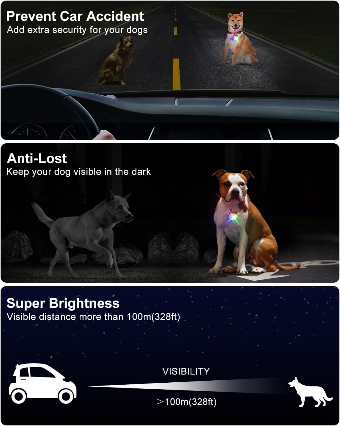 Detalle de DAAMENT TTMS-DCL-001-E Dog Collar Lights, 4 Modes, Rechargeable, 2-Pack