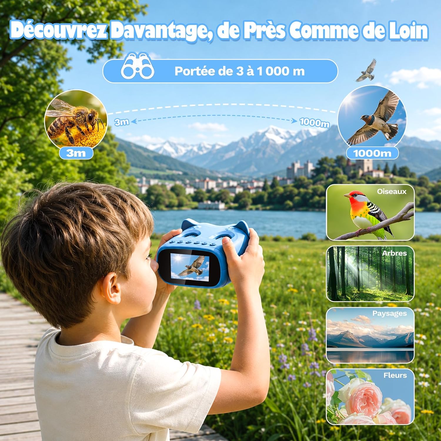 Detalle de ASPOVEN 2 en 1 : Microscope et Télescope Numérique pour Enfant – Écran HD 2 pouces, 1000x / 1000 m (Bleu)