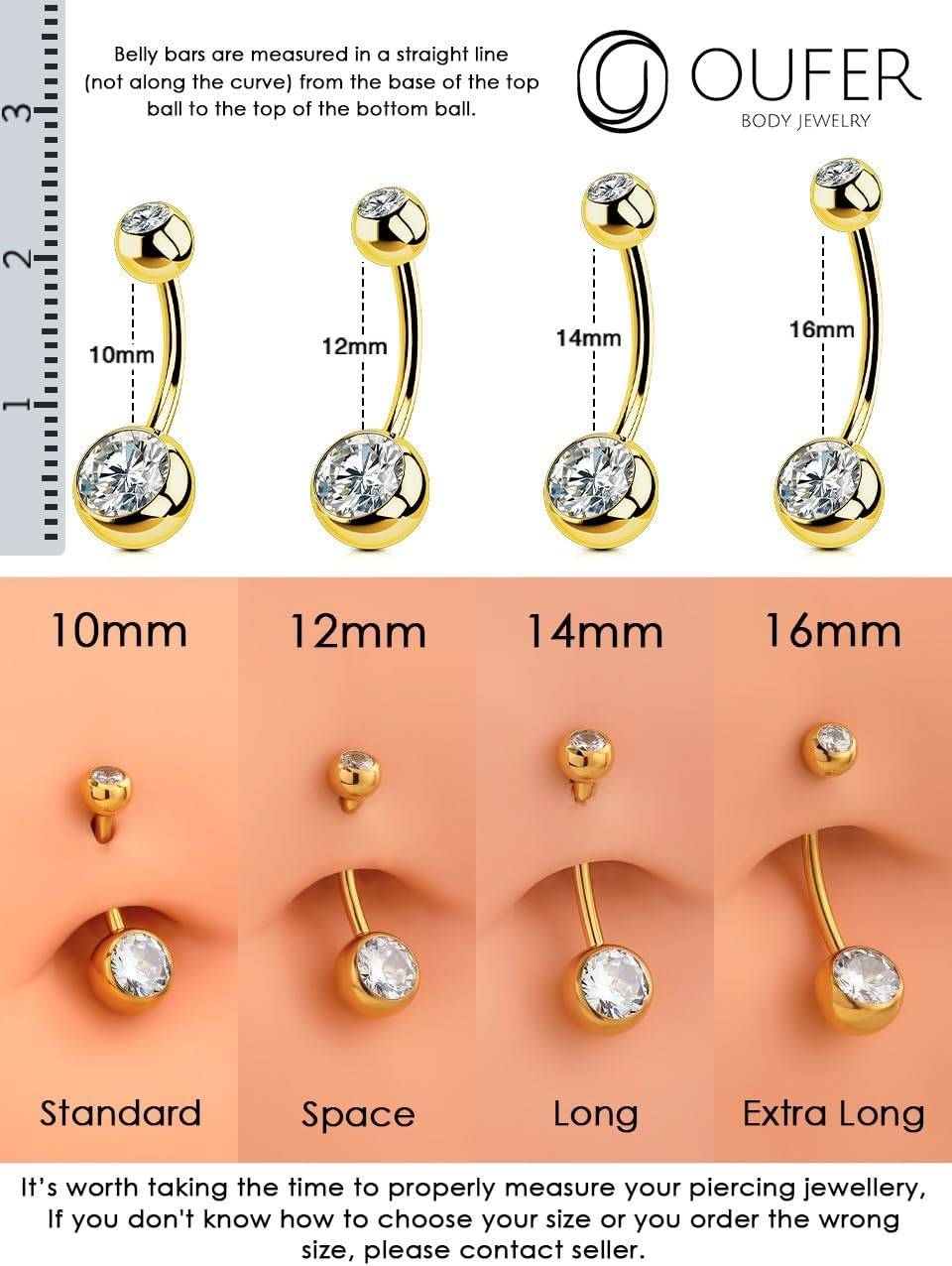 Thumbnail 2 de OUFER piercing nombril doré 10/12/14/16 mm 14G