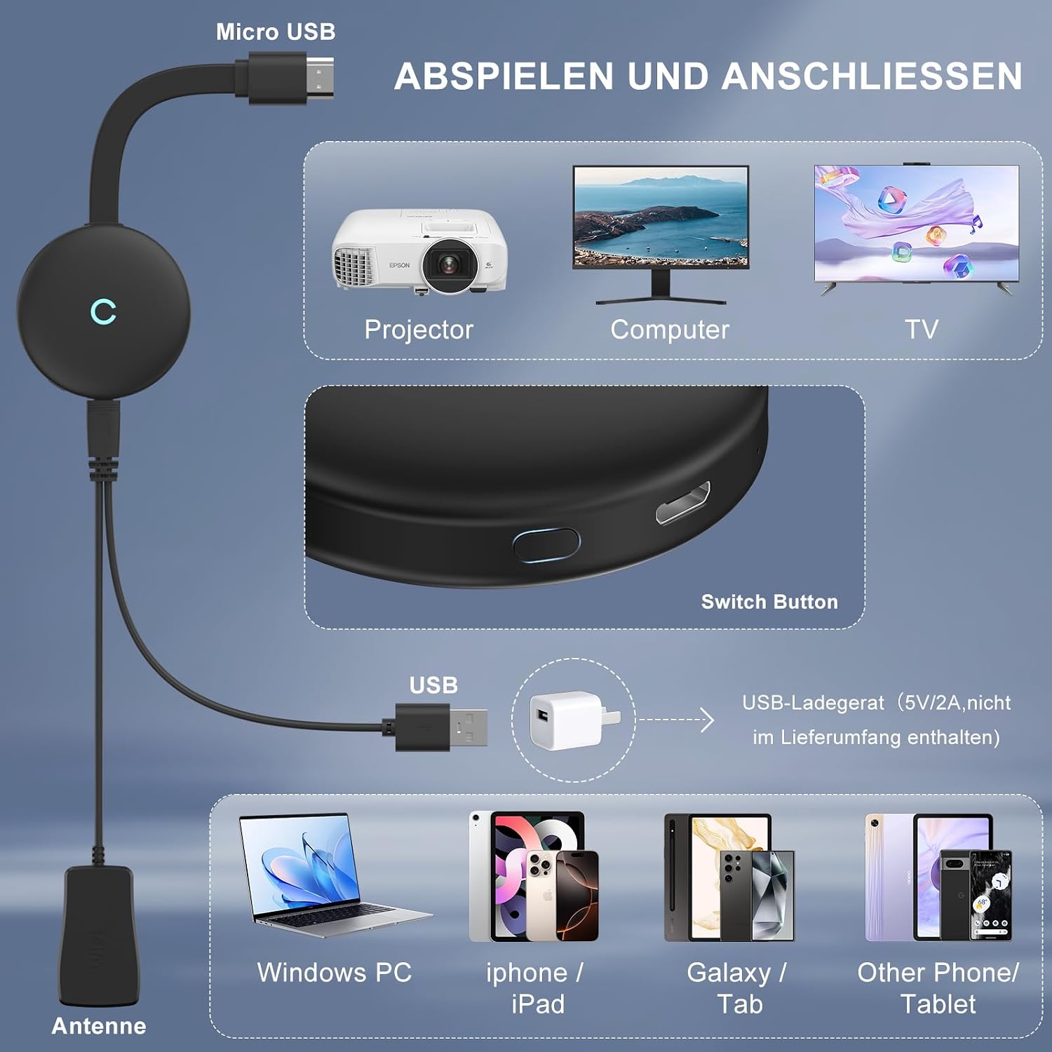 Detalle 2 de Wireless HDMI 4K Miracast Dongle 20m