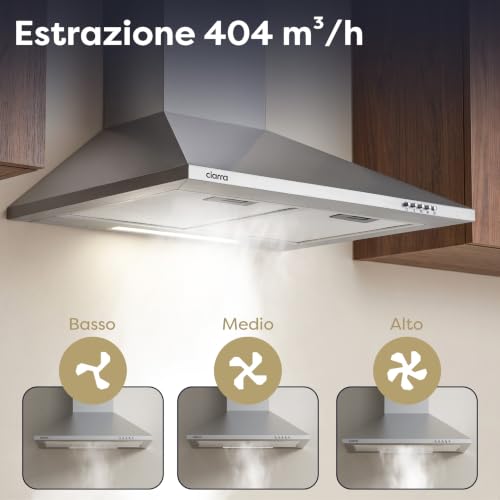 Detalle 2 de CIARRA CBCS6201 Cappa Aspirante 60 cm – Classe A++, 404 m³/h, 60 dB, Argento