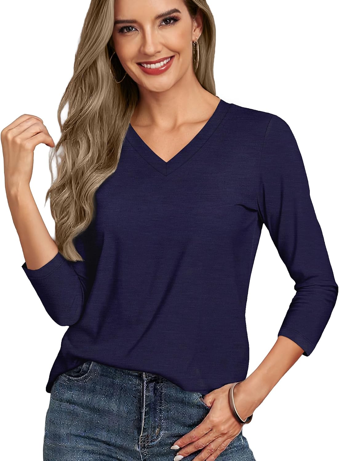 Detalle 2 de CHICALLURE 3/4-Sleeve V-Neck Tunic Top for Women