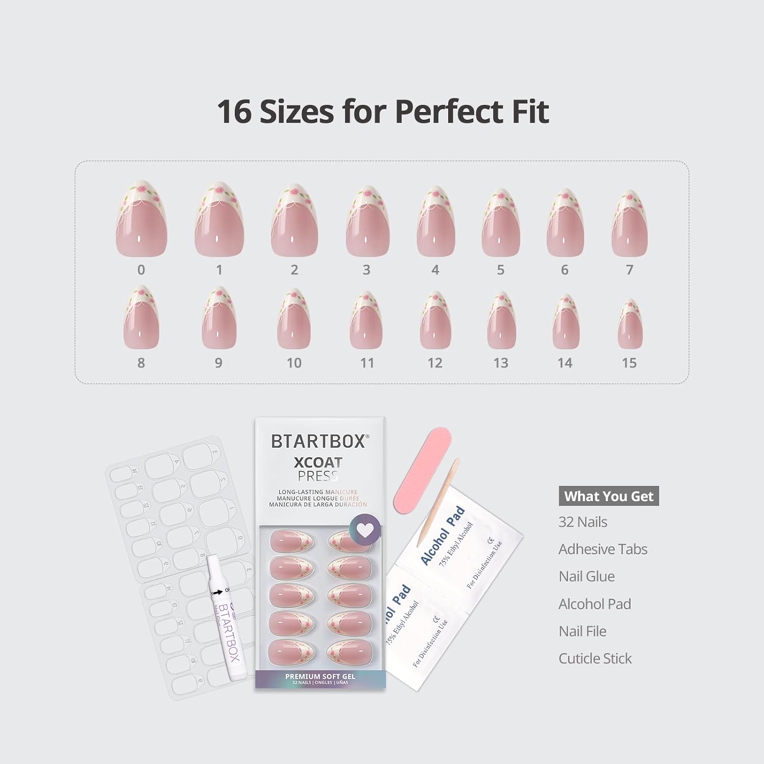 Thumbnail 4 de BTArtbox Sunprint Dress Short Almond French Tip Press-On Nails — 32Count All-in-One Kit for 4-Week Salon-Quality Wear