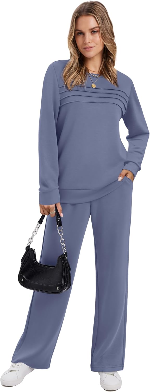 Detalle 2 de WIHOLL Women’s 2-Piece Sweatshirt & Wide-Leg Track Suit Set for Casual Travel and Lounging