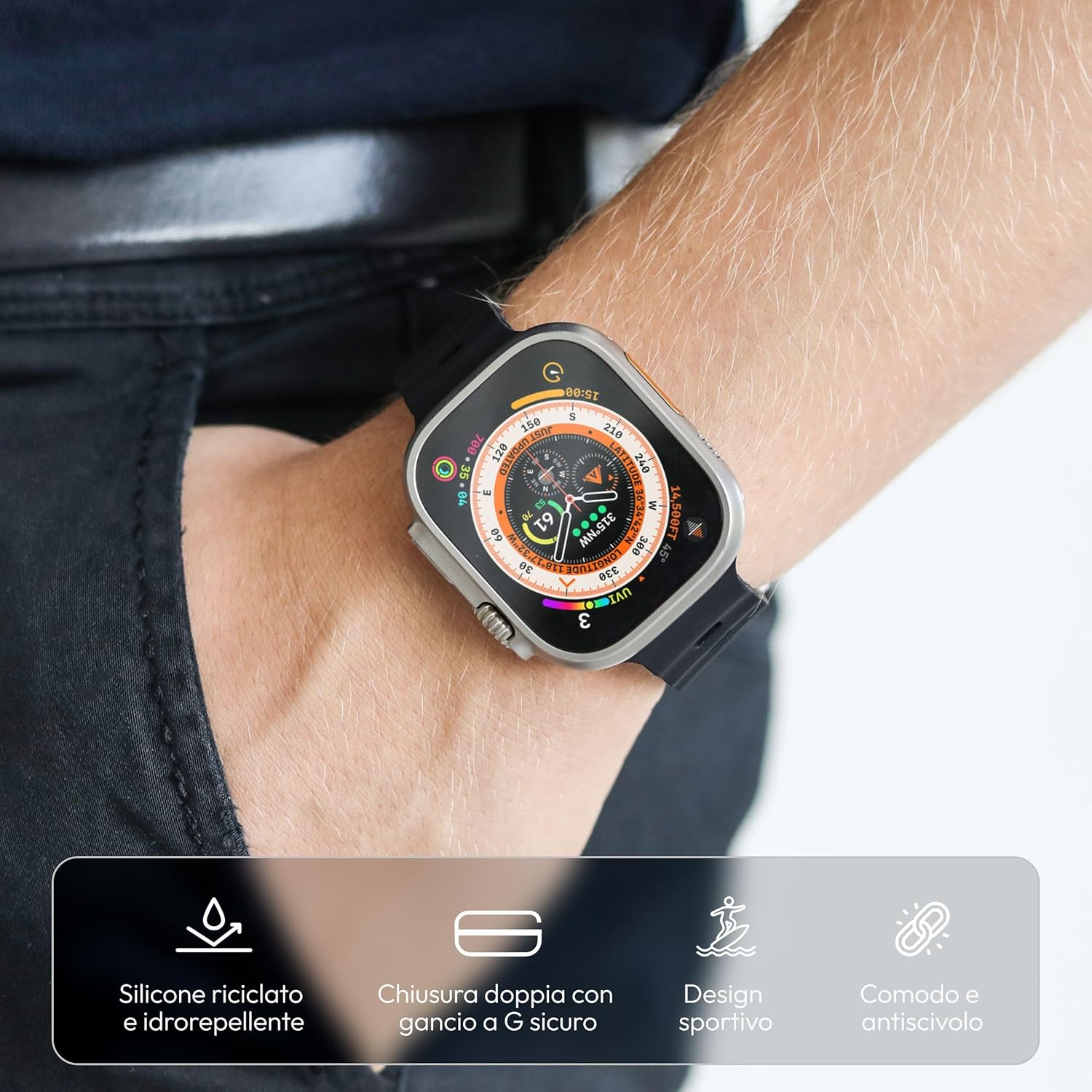 Thumbnail 1 de VONMÄHLEN Wave Band 2: cinturino impermeabile in silicone riciclato per Apple Watch, design sportivo e vestibilità sicura