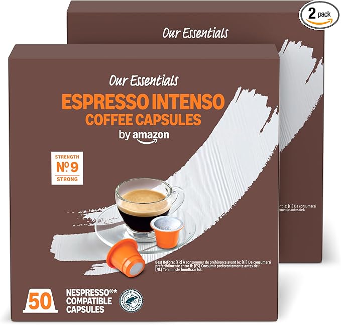 Detalle de Amazon Espresso Intenso Cápsulas Nespresso, Tueste Oscuro, 100u