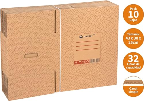 Detalle de packer PRO Pack 10 Cajas Cartón para Mudanzas y Almacenaje con Asas 430x300x250mm