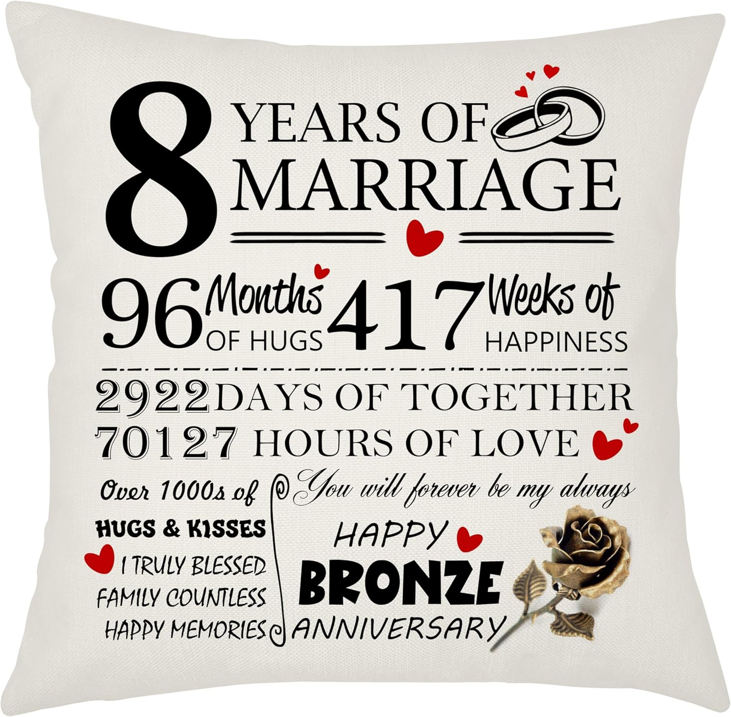 Thumbnail 3 de Weosan 5th Wedding Anniversary Wood Cushion Cover, 45x45cm (Pillow Case) – Keepsake Gift for Wife or Husband