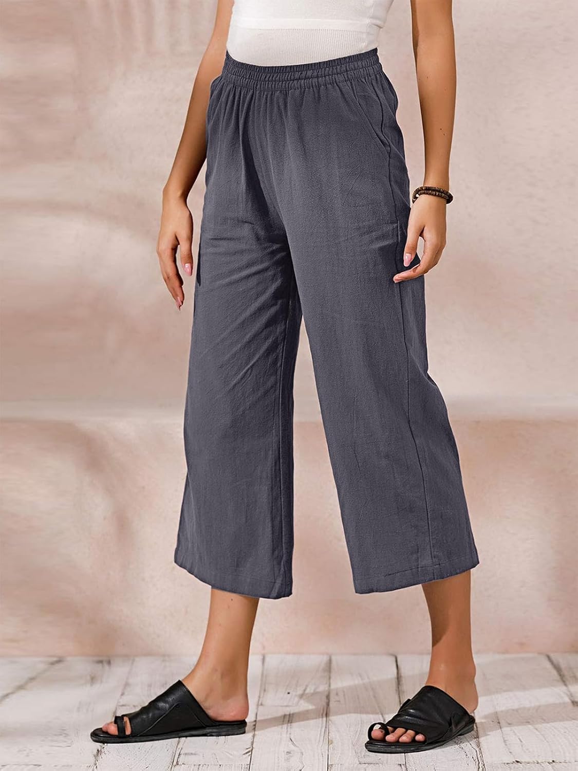 Detalle 2 de Womens Cotton Cropped Pants: Loose Fit Wide Leg Capri