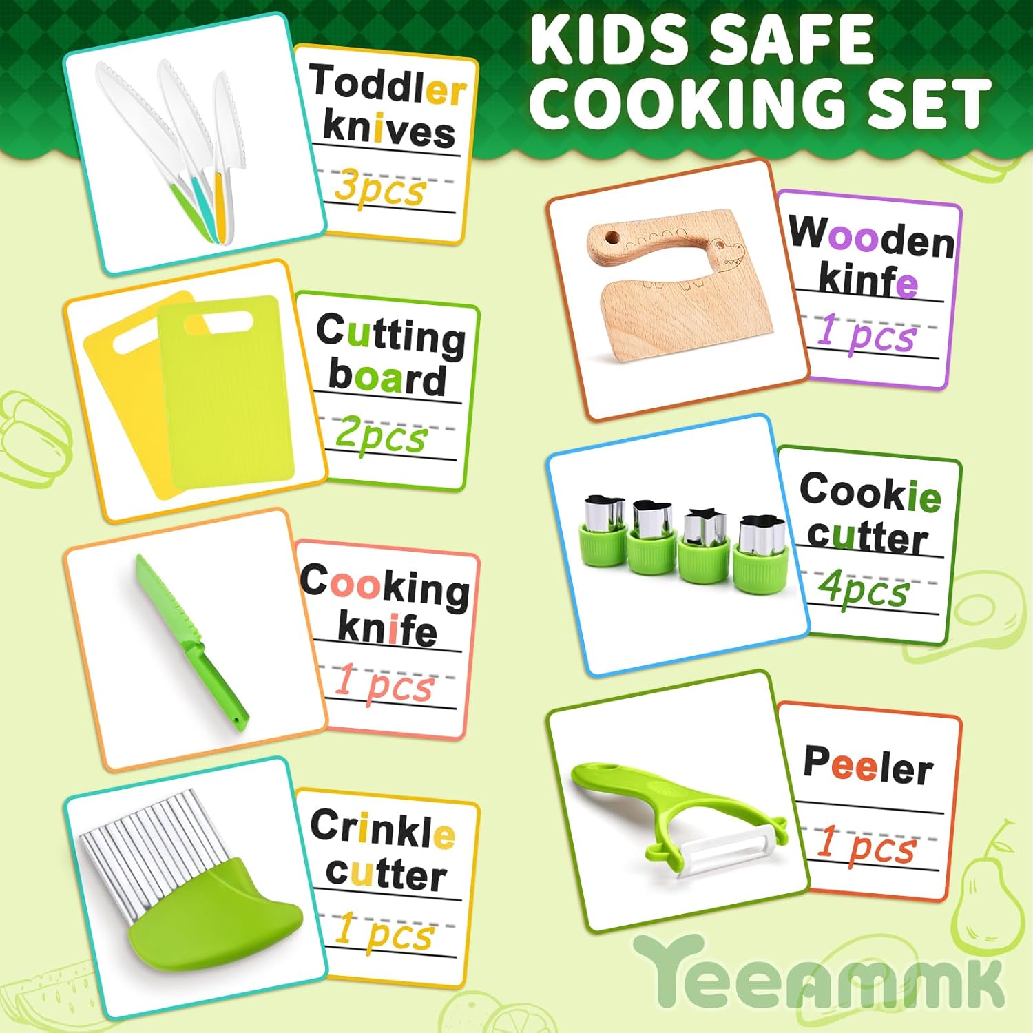 Thumbnail 2 de 13 Pieces Wooden Kids Kitchen Knives – Toddler Safe Set for Real Cooking