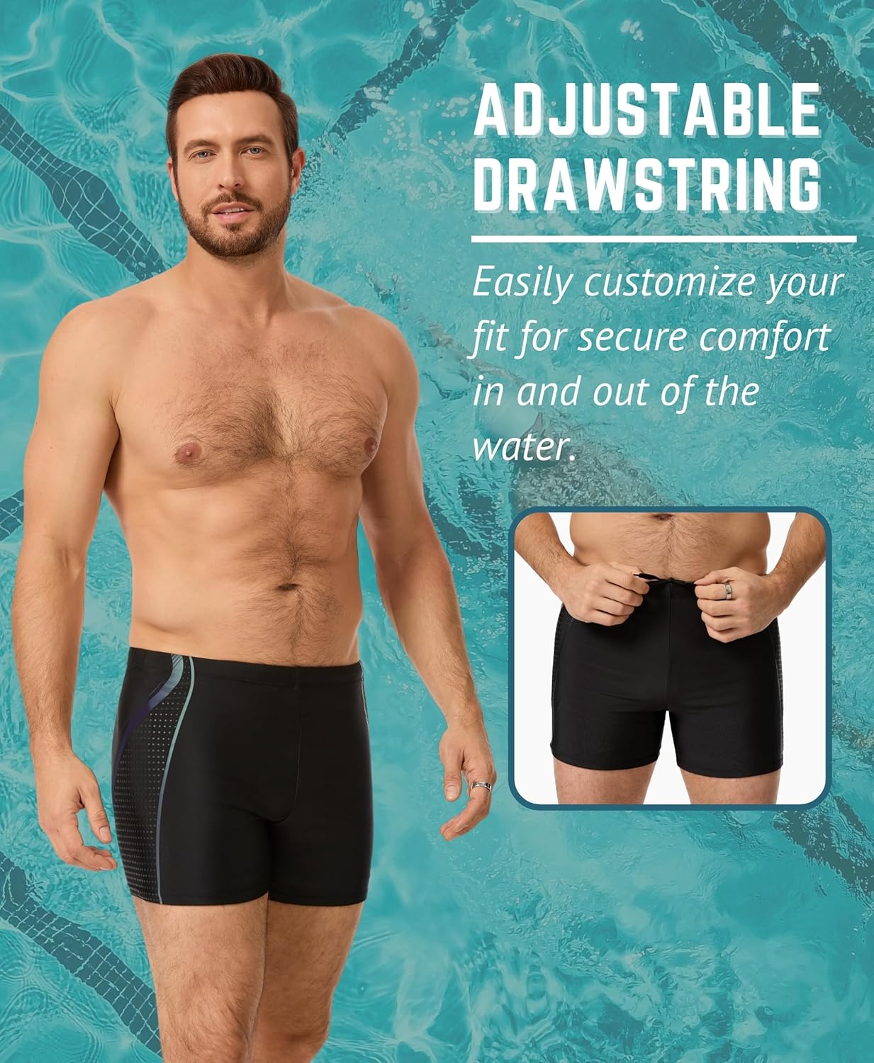 Detalle de WHCREAT Maillot de Bain Homme – Short de Bain à Cordon de Serrage et Séchage Rapide