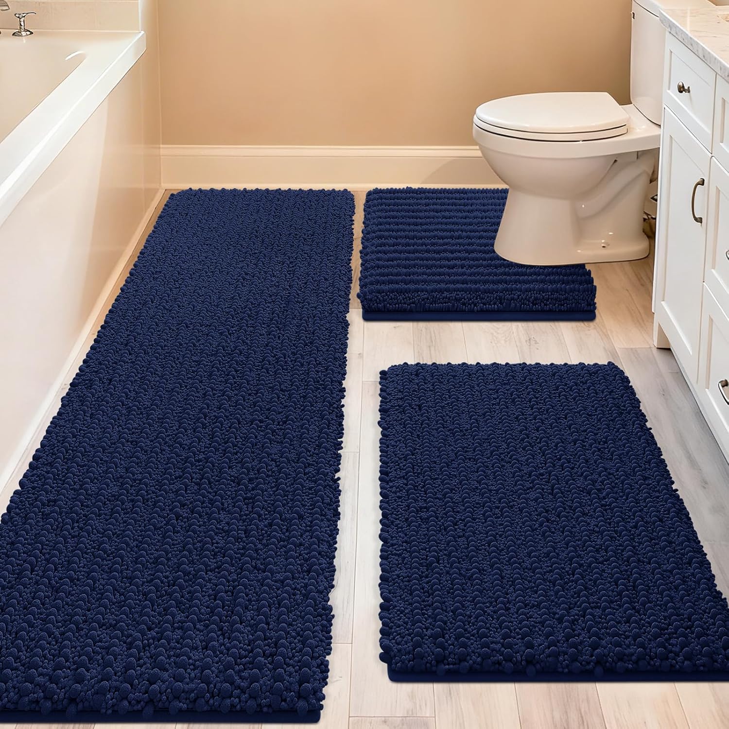 Detalle de ACCUMTEK Upgrade Extra Large Navy Blue 3-Piece Bath Rug Set