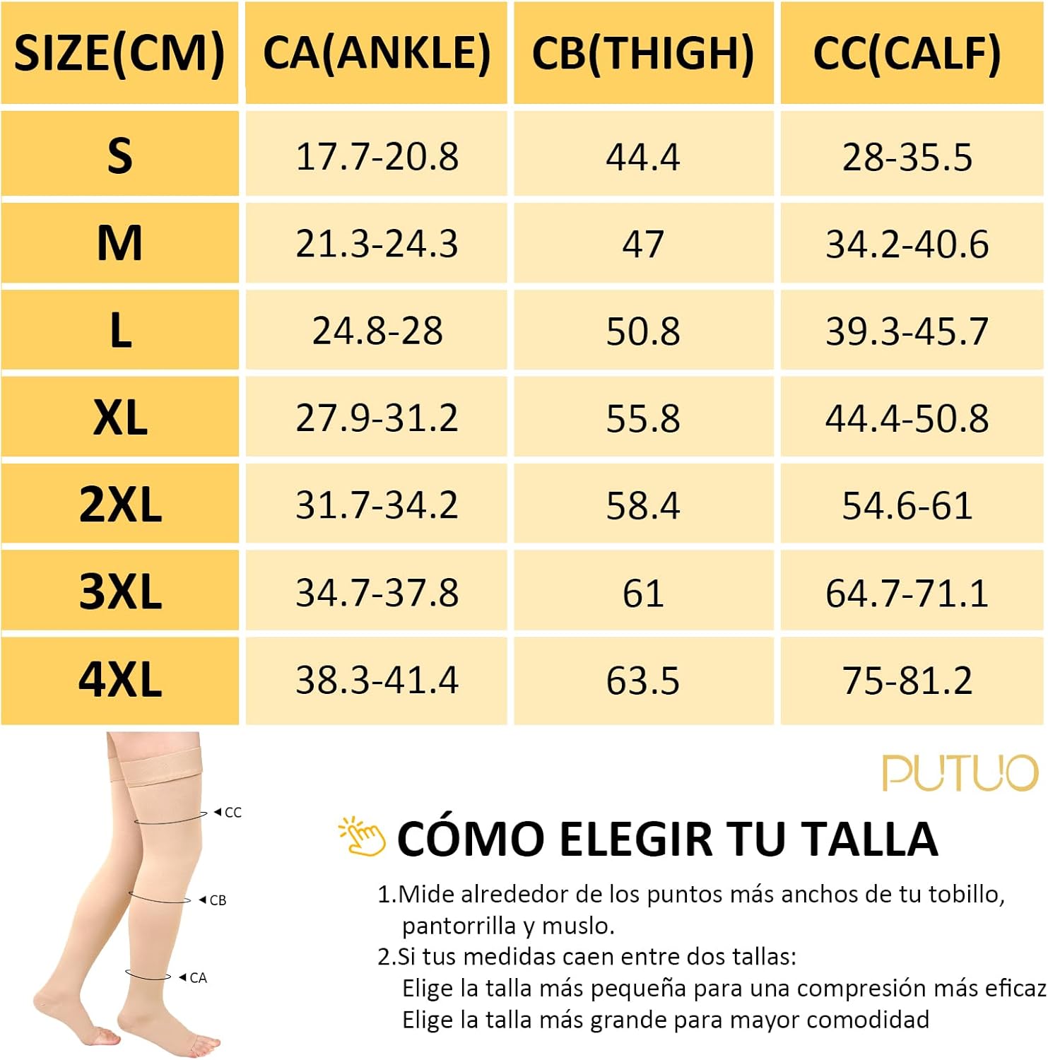 Thumbnail 4 de PUTUO Medias de Compresión Muslo 20–30 mmHg talla grande