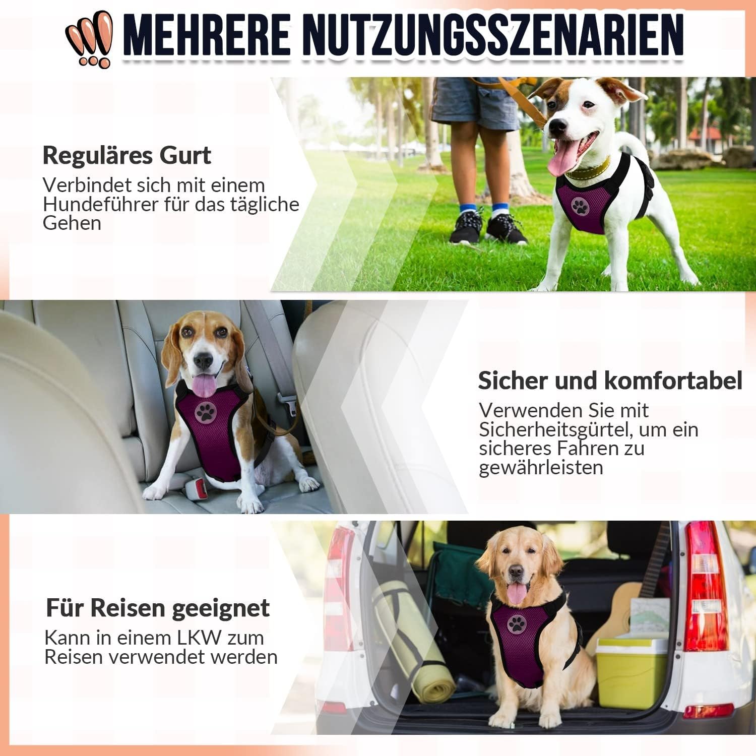 Detalle de SlowTon Hundegeschirr – atmungsaktives, verstellbares Brustgeschirr für kleine bis mittlere Hunde