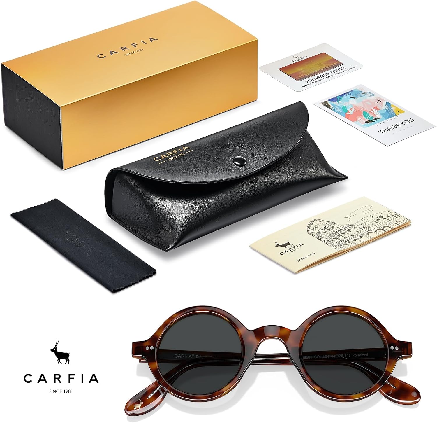Thumbnail 5 de CARFIA Retro Round Polarised Sunglasses Mens, Italian Acetate UV400 Protection CA2501