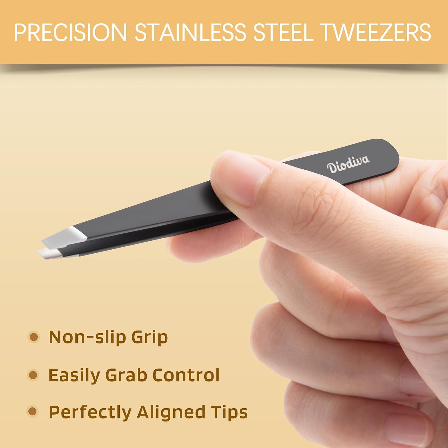 Detalle de 2-Pack Stainless Steel Eyebrow Tweezers Set with Case — Slant & Point Tips