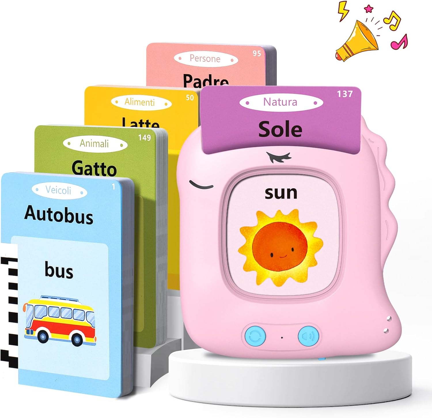 Talking Flash Cards Parlanti con 224 parole su 112 schede fronte/retro (unicornio) per bambini 3+