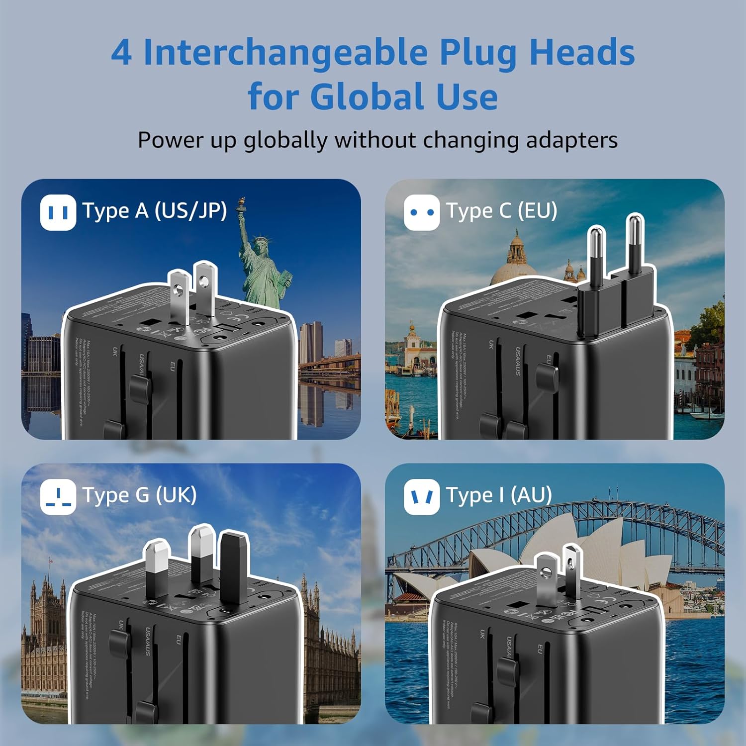 Thumbnail 3 de Universal Travel Adapter Plug with 5 USB Ports (70W PD, 3 Type-C + 2 USB-A) for UK, US, EU & more