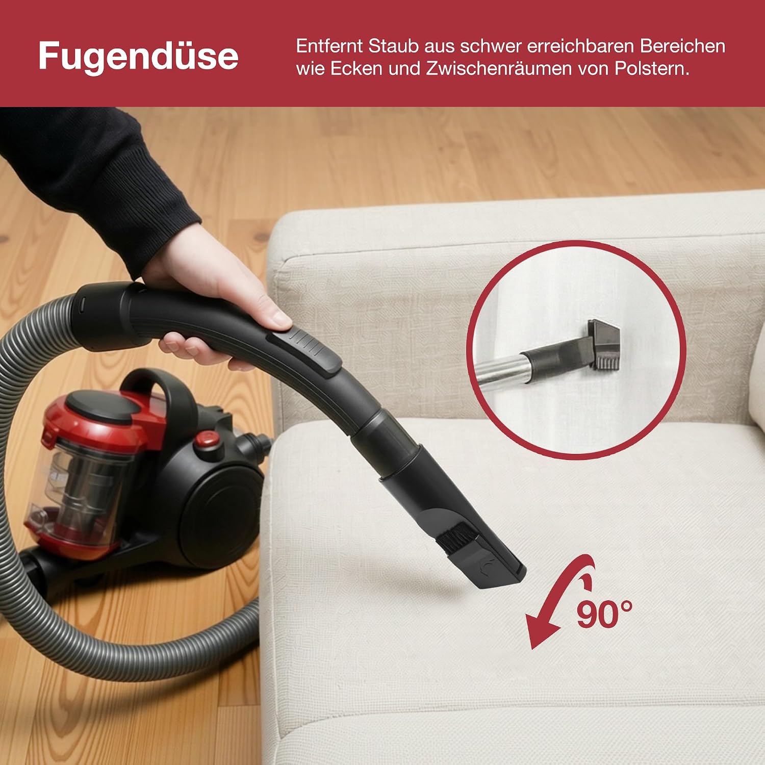 Detalle de Akitas C10P 900W beutelloser Staubsauger mit HEPA & Wessel Werk D320 Hartbodenbürste (32 cm) – für Parkett, Laminat & Fliesen