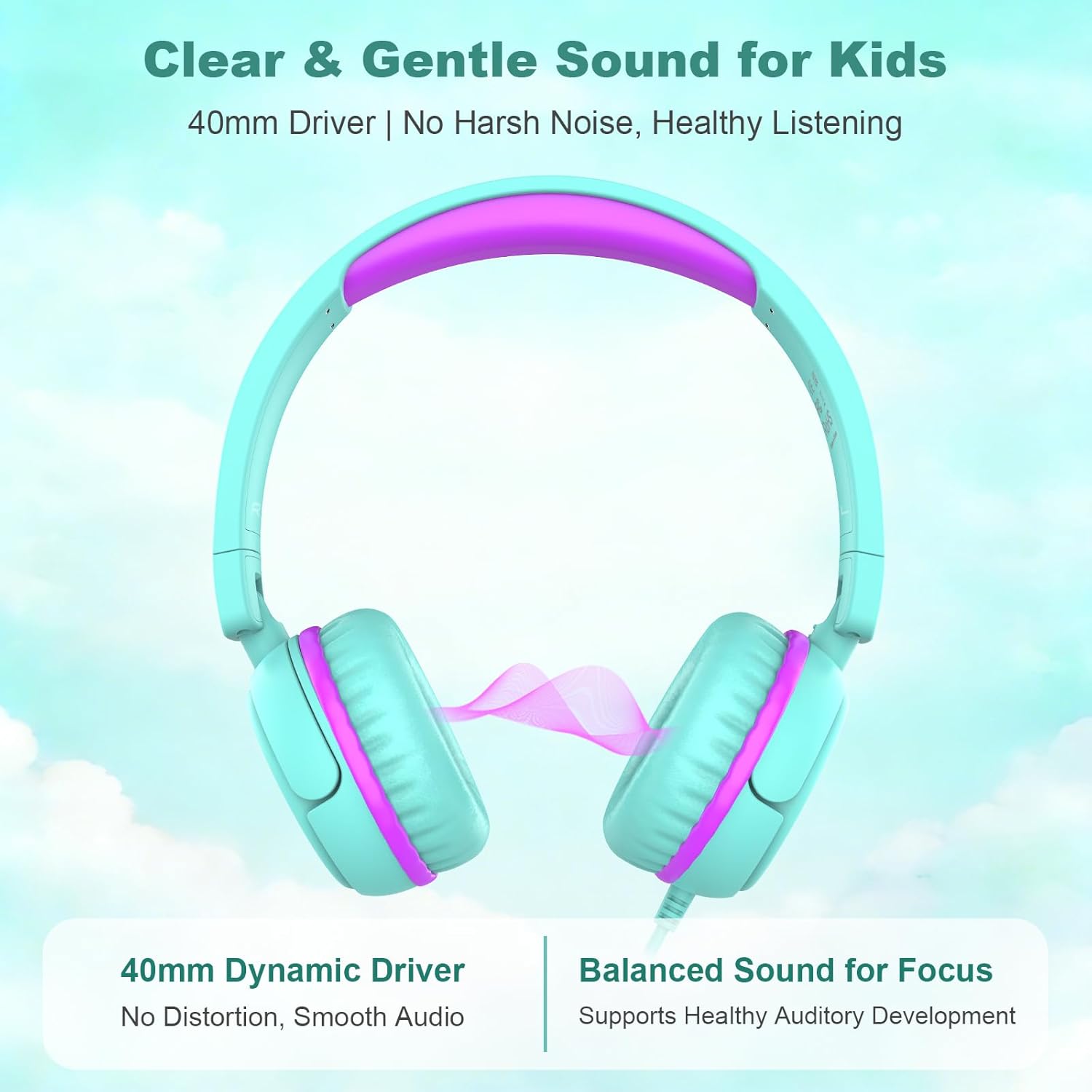 Detalle de IMYB V1 Kids Headphones – Wired, Foldable, Safe-Volume On-Ear Headphones (Green)