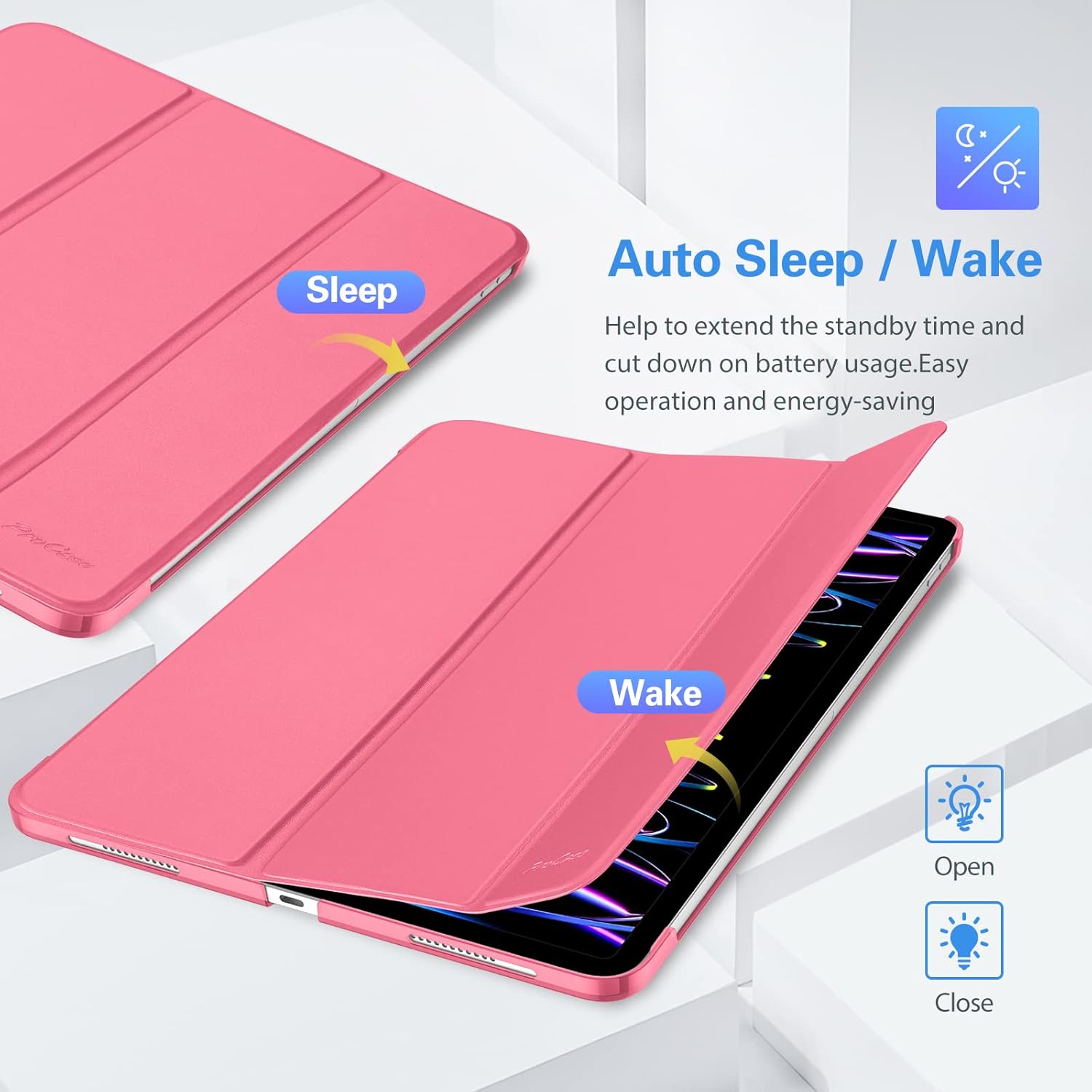 Thumbnail 6 de ProCase Hülle für iPad Pro 11 Zoll 2022/2021/2020 (4/3/2. Gen) – Dreifach Falt Schutzhülle mit Standfunktion, Smart Case Cover, Melonenrosa