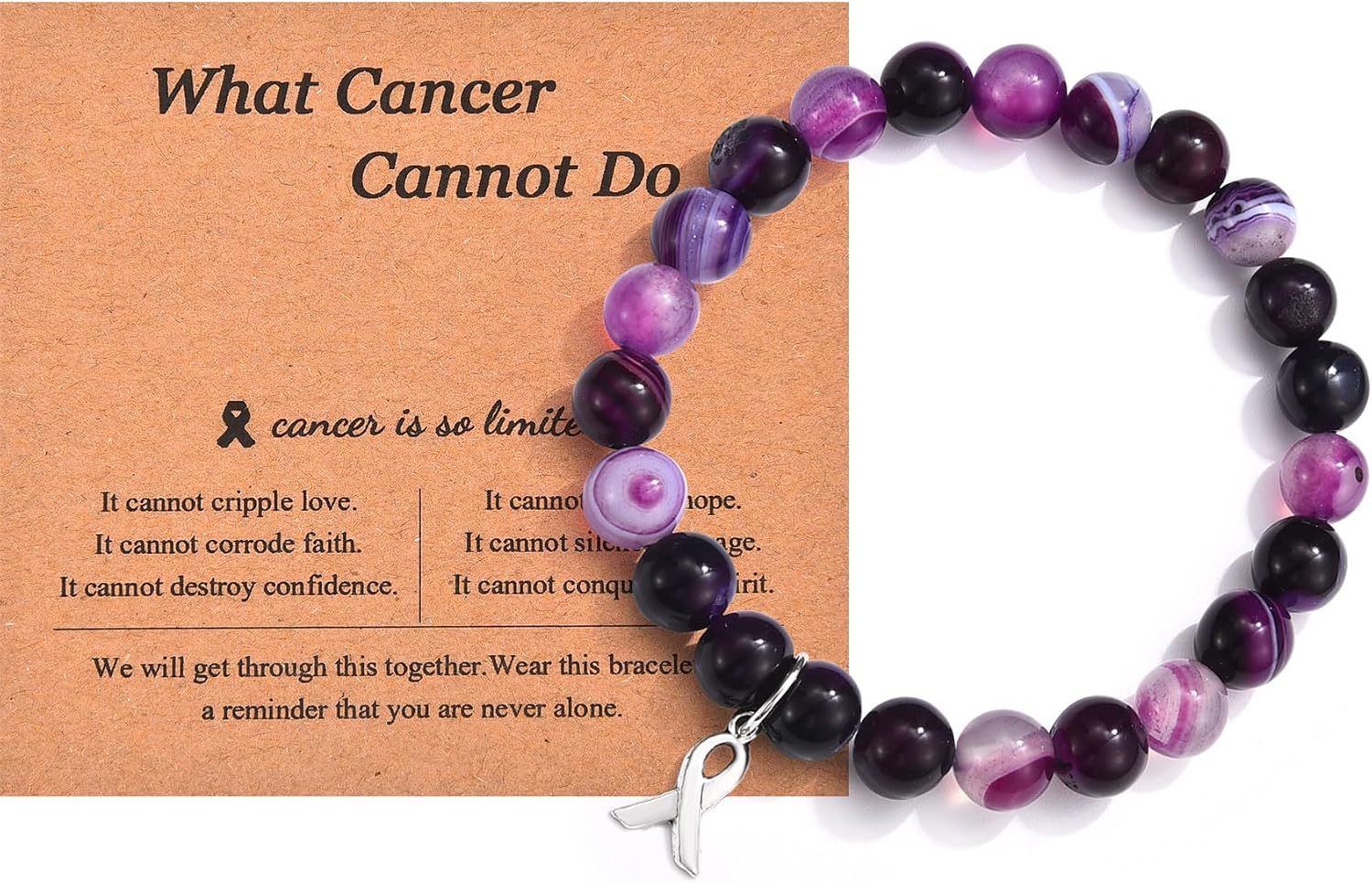 Thumbnail 5 de CERSLIMO Breast Cancer Care Bracelet for Women – Natural Stone Bead Bracelet with Inspirational Message Card