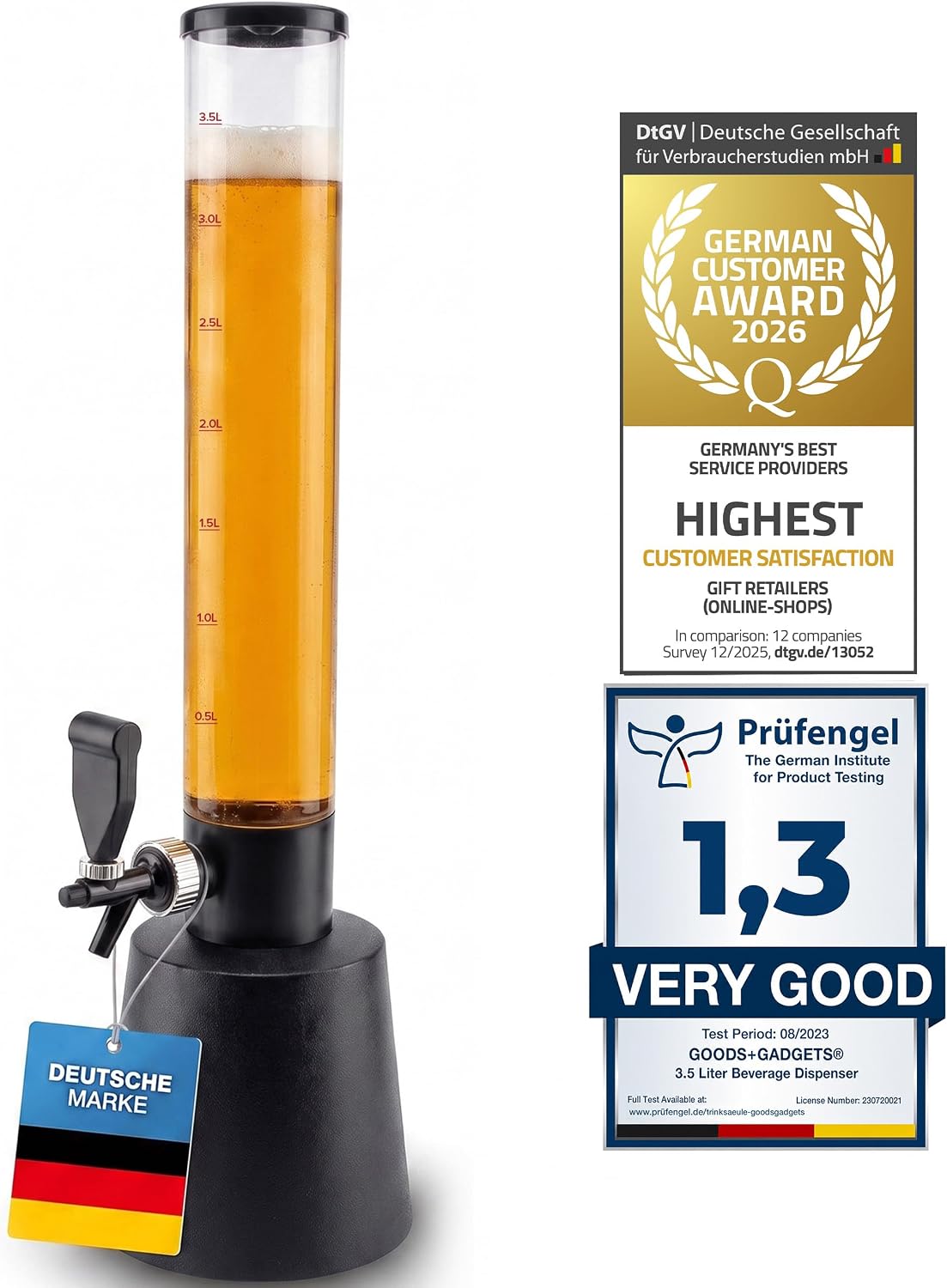 Detalle de GOODS+GADGETS® 3.5 L Beer Tower Dispenser with Tap, Ice & Stainless Steel