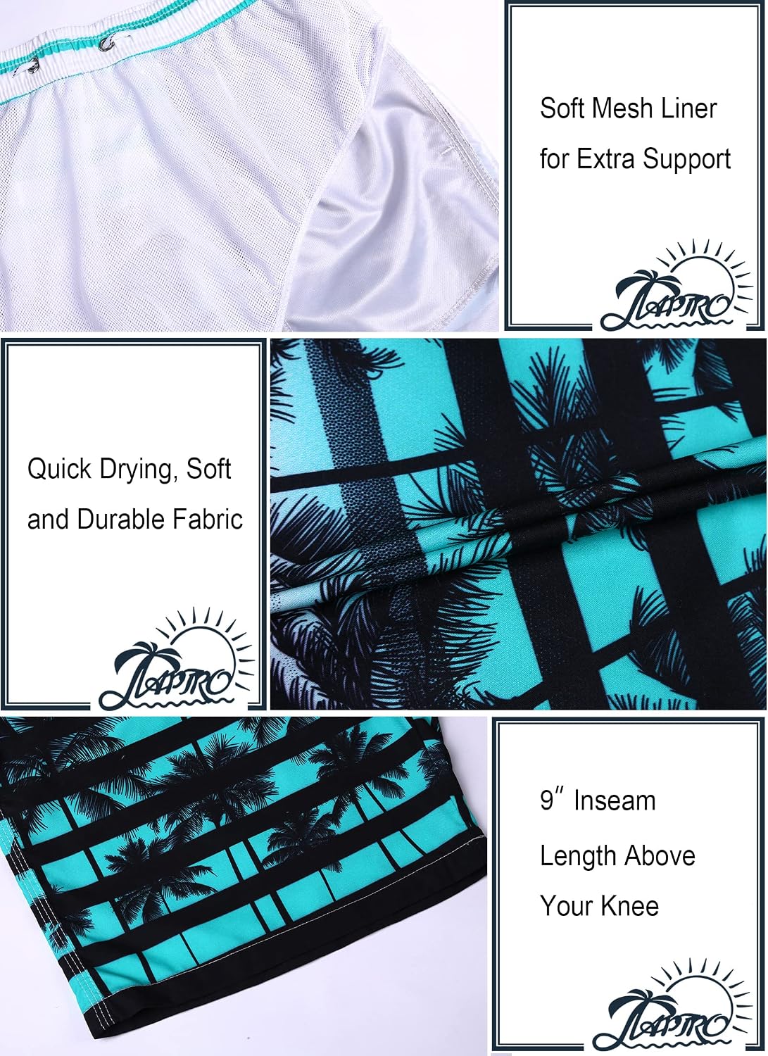 Detalle 1 de APTRO Men's 9" Swim Trunks with Mesh Lining, Quick-Dry Design