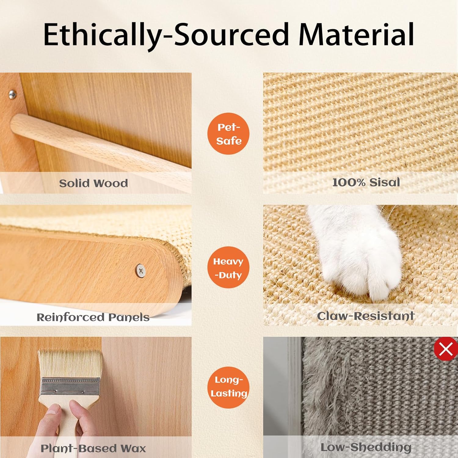 Thumbnail 3 de CheerPals L-Shaped Sisal Cat Scratcher – 105° Ergonomic Design, Solid Beech Wood & Sisal Pad