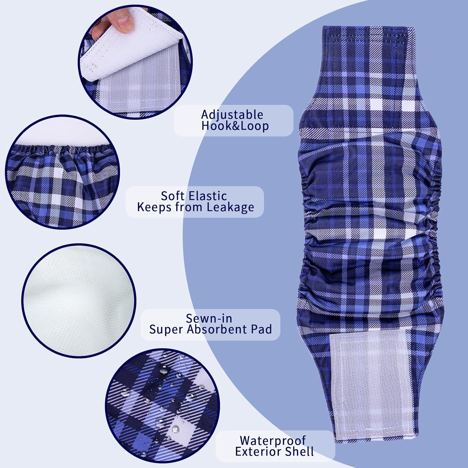 Detalle de MICOOYO Belly Bands for Dogs - Reusable Male Dog Nappies (3 Pack), Plaid, Size L