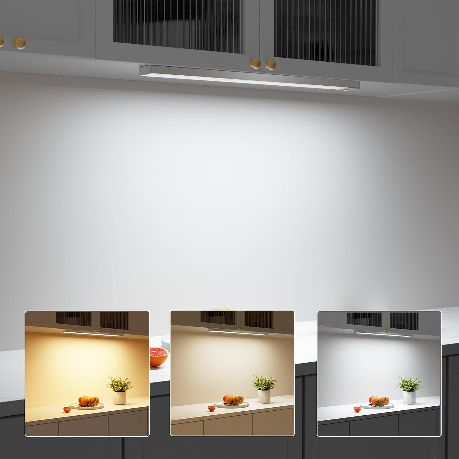 Detalle de Unterbauleuchte Küche LED Schrankbeleuchtung mit Bewegungsmelder, 2er-Set (43,5 cm) USB-kabellos, 3 Farbmodi, dimmbar