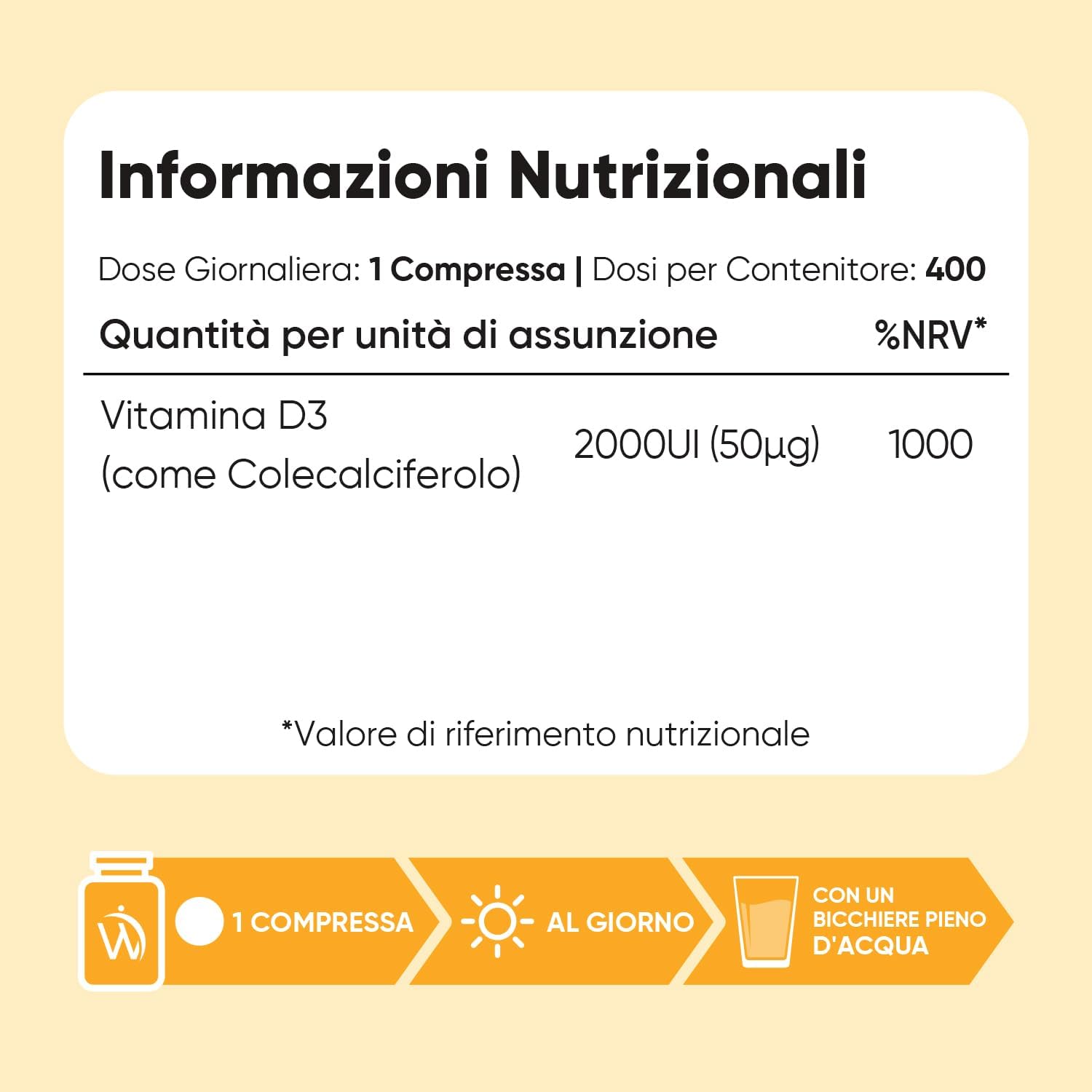 Detalle de WeightWorld Vitamina D3 2000 UI Colecalciferolo – Vegetariana, 400 Compresse