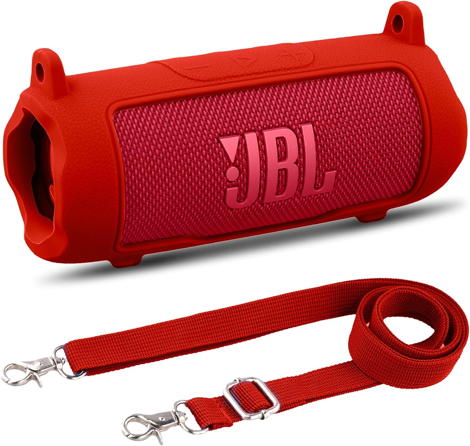 Detalle de Khanka Silicone Protective Case for JBL Flip 7 with Detachable Shoulder Strap – Red