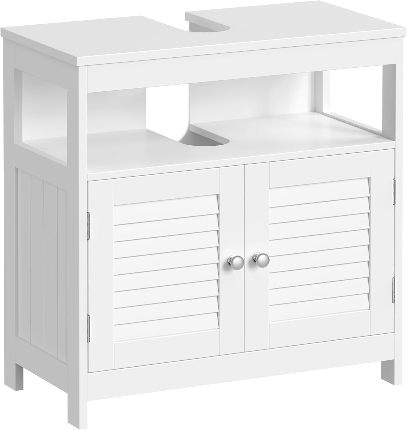 Detalle de VASAGLE Waschbeckenunterschrank 30 x 60 x 60 cm, weiß – Lamellentüren, offenes Fach, verstellbare Ebenen