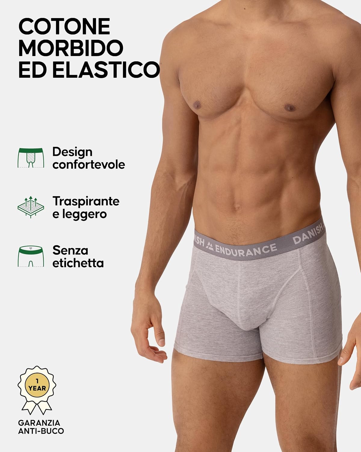 Detalle de DANISH ENDURANCE Boxer da uomo in cotone premium – comfort traspirante, con o senza apertura frontale (6 o 10 pezzi)
