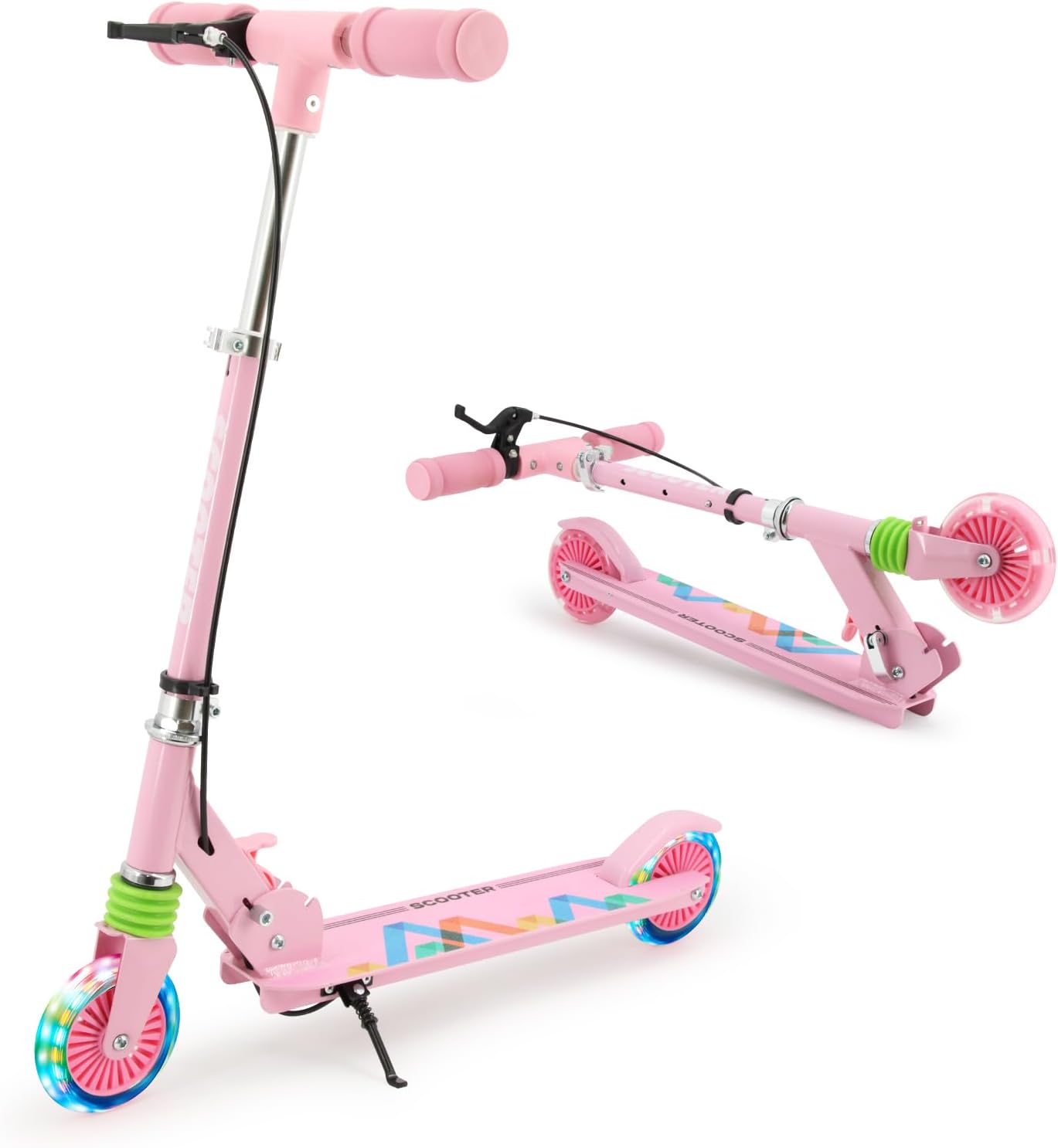 Detalle de TENBOOM Roller Kinder ab 3 Jahren mit 2 Rädern, klappbar, 3 höhenverstellbar und LED-Räder